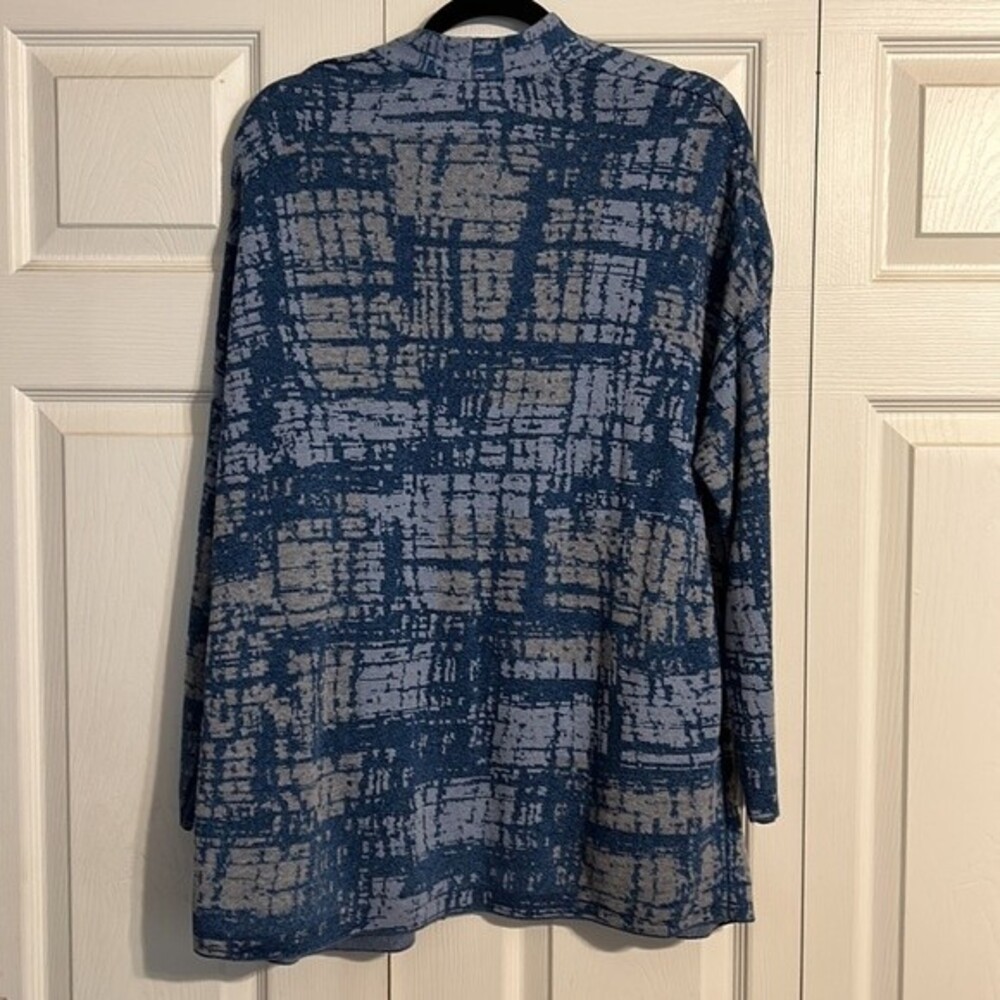 PURE JILL J. JILL Indigo Small Petite Tunic Cardigan Stretch Blue Tan Sweater - Picture 8 of 8